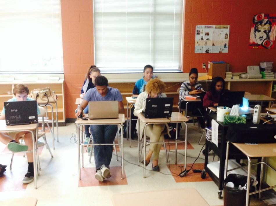 Panther+Creek+News+Network+reporters+working+diligently+during+class.