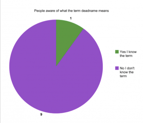 1 in 10 students polled were aware of what the term 'deadname' means. 9 in 10 people were not.