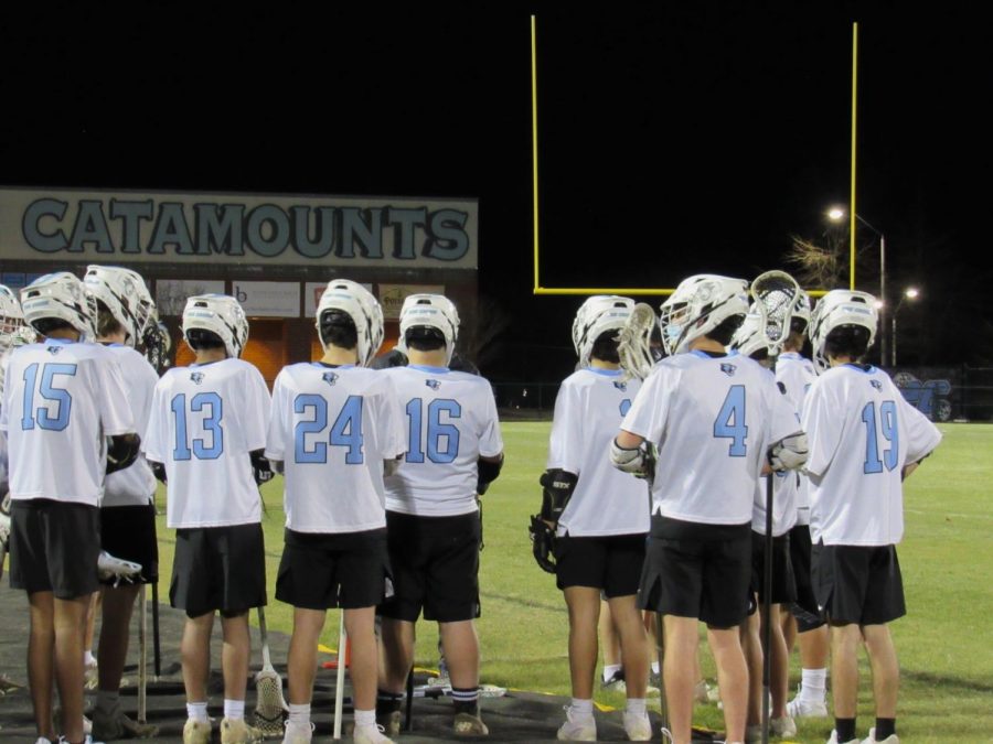 Group shot of the Panther Creek Mens Lacrosse team before taking on Cary High.