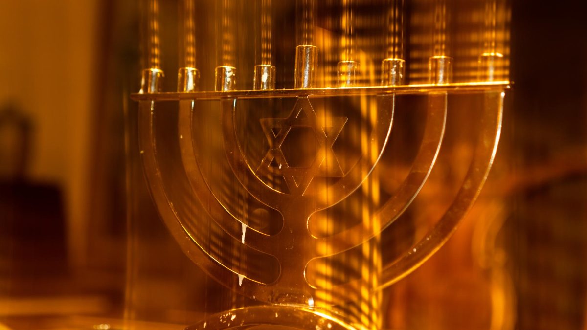 A menorah, to be lit for Hannukah.